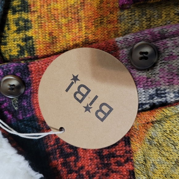 Bibi Womens Colorful Plaid Shacket Jacket S Faux Fur Collar Patchwork Boho New - Picture 3 of 7